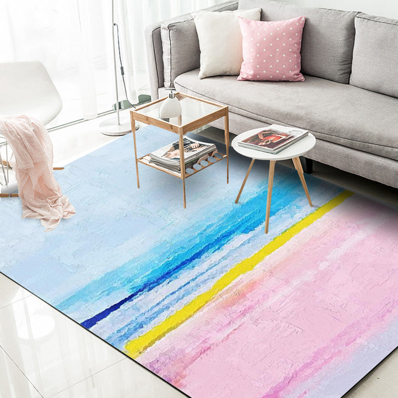 Modernist Parlour Rug Blue and Pink Abstract Rug Polyester Washable Non-Slip Pet Friendly Area Rug Blue Clearhalo 'Area Rug' 'Rug' 1897283