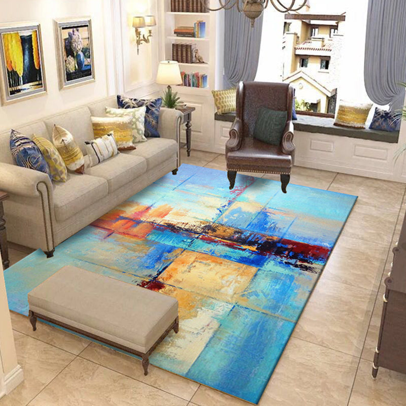 Green and Blue Industrial Rug Polyester Abstract Rug Pet Friendly Washable Non-Slip Carpet for Bedroom Sky Blue Clearhalo 'Area Rug' 'Rug' 1897525