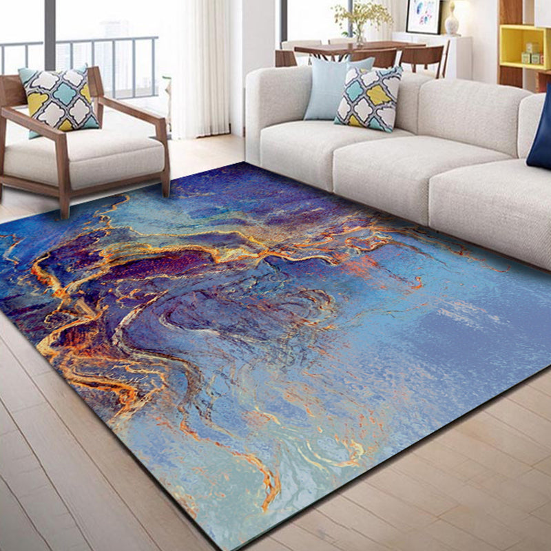 Green and Blue Industrial Rug Polyester Abstract Rug Pet Friendly Washable Non-Slip Carpet for Bedroom Dark Blue Clearhalo 'Area Rug' 'Rug' 1897533