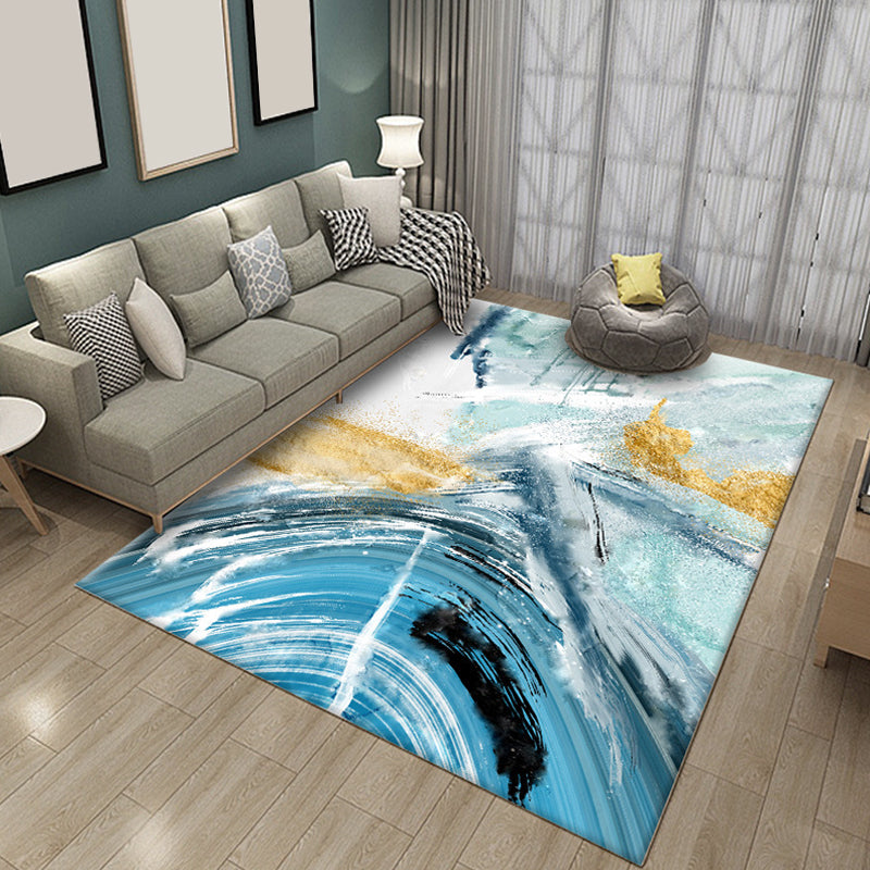 Contemporary Parlour Rug Blue Watercolor Pattern Rug Polyester Machine Washable Non-Slip Pet Friendly Area Rug Ocean Blue Clearhalo 'Area Rug' 'Rug' 1897632