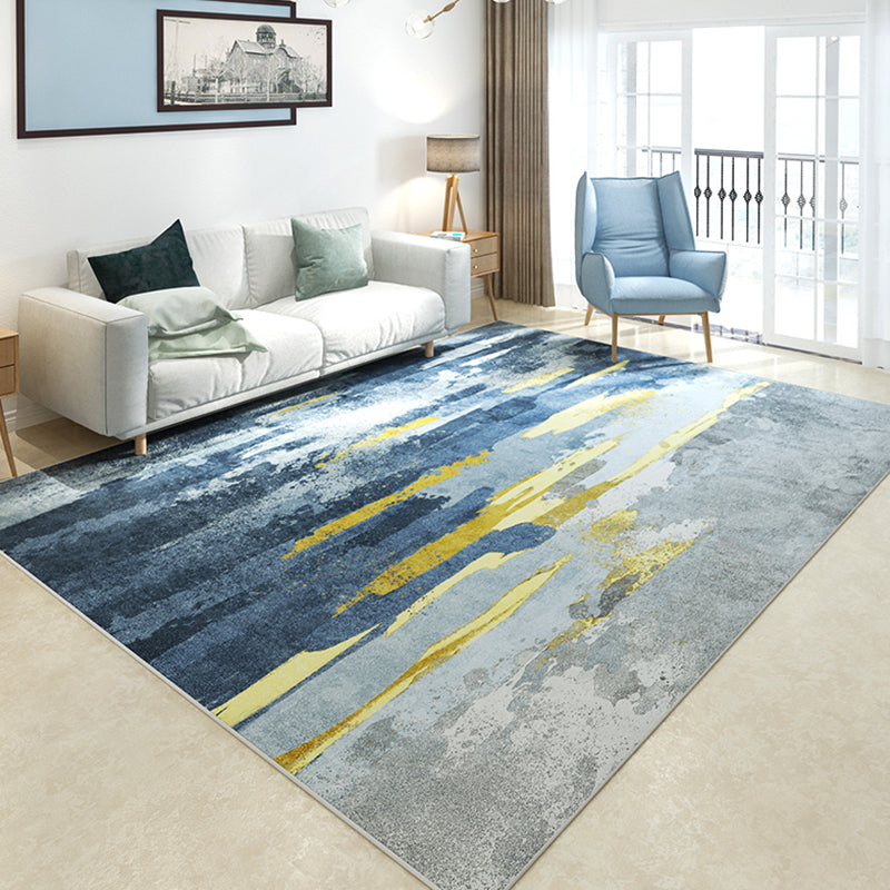 Modernist Parlour Area Rug Grey and Blue Abstract Rug Polyester Machine Non-Slip Backing Area Carpet Dark Blue Clearhalo 'Area Rug' 'Rug' 1897728
