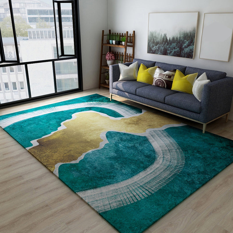 Dark Color Block Abstract Rug Polypropylene Minimalist Carpet Stain Resistant Anti-Slip Backing Rug for Bedroom Peacock Green Clearhalo 'Area Rug' 'Rug' 1898584
