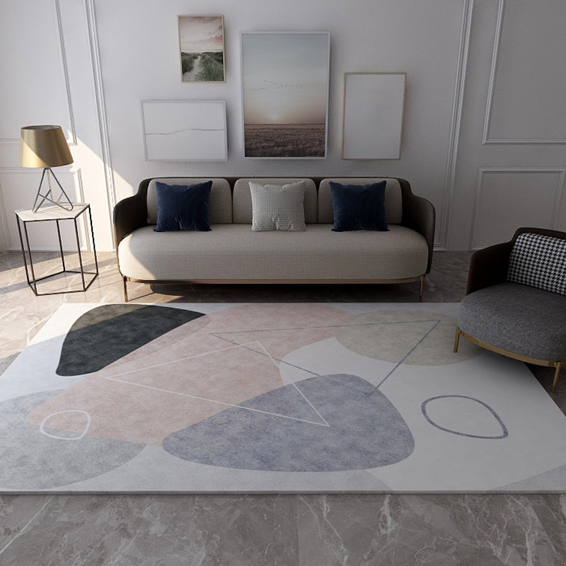 Morandi Color Living Room Rug Creative Geometrical Pattern Rug Polyester Non-Slip Washable Area Carpet Purple Clearhalo 'Area Rug' 'Rug' 1898596