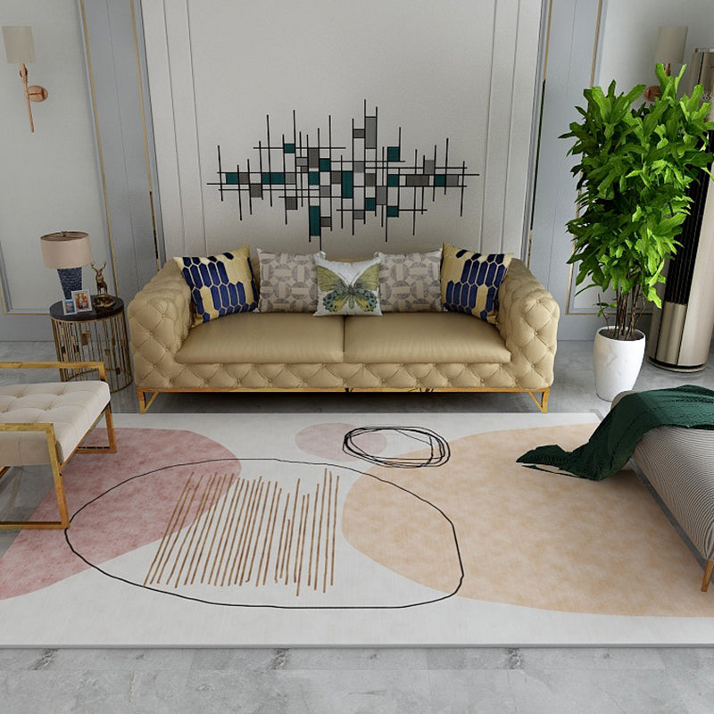 Morandi Color Living Room Rug Creative Geometrical Pattern Rug Polyester Non-Slip Washable Area Carpet Pink Clearhalo 'Area Rug' 'Rug' 1898599