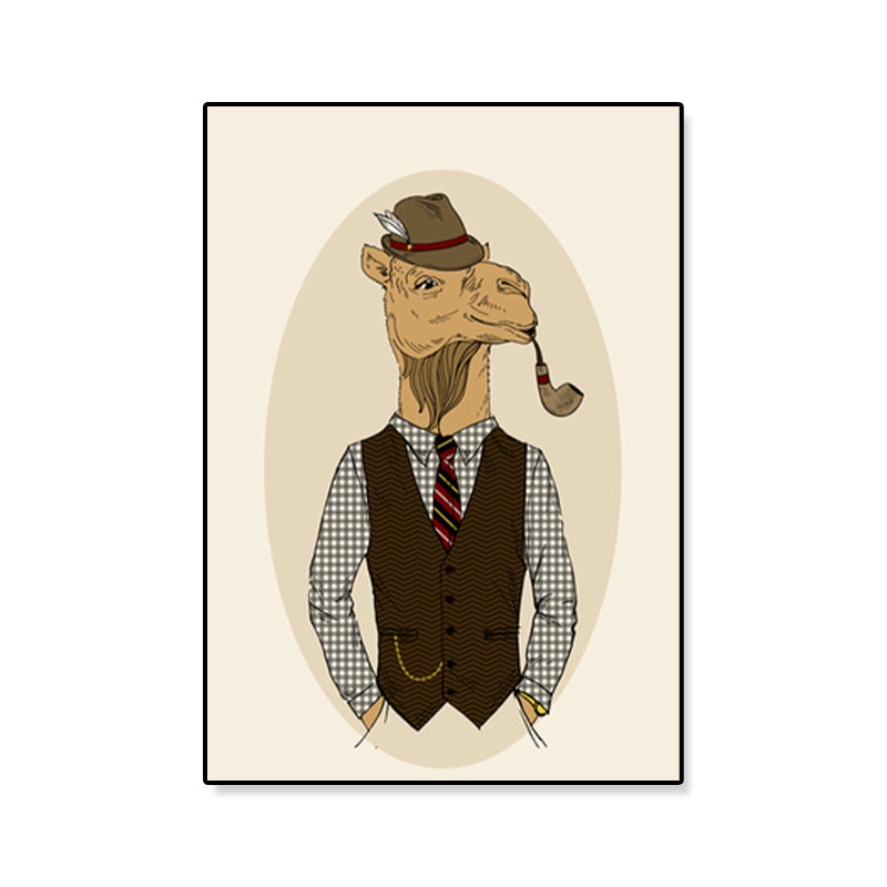 Gentleman Mr Deer Wall Art Kids Cool Animal Canvas Print in Pastel Color for Bedroom Clearhalo 'Art Gallery' 'Canvas Art' 'Kids' Arts' 1898928