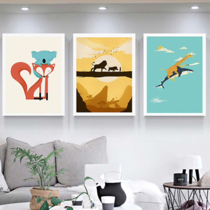 Illustrated Animal Land Canvas Wall Art Cartoon Textured Baby Room Wall Decor (Set of 3) Brown Clearhalo 'Art Gallery' 'Canvas Art' 'Kids' Arts' 1899151