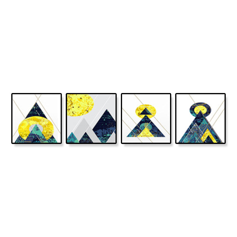 Illustrated Geometric Wall Decor Dark Color Canvas Wall Art Print, Textured (Set of 4) Clearhalo 'Art Gallery' 'Canvas Art' 'Contemporary Art Gallery' 'Modern' Arts' 1899206