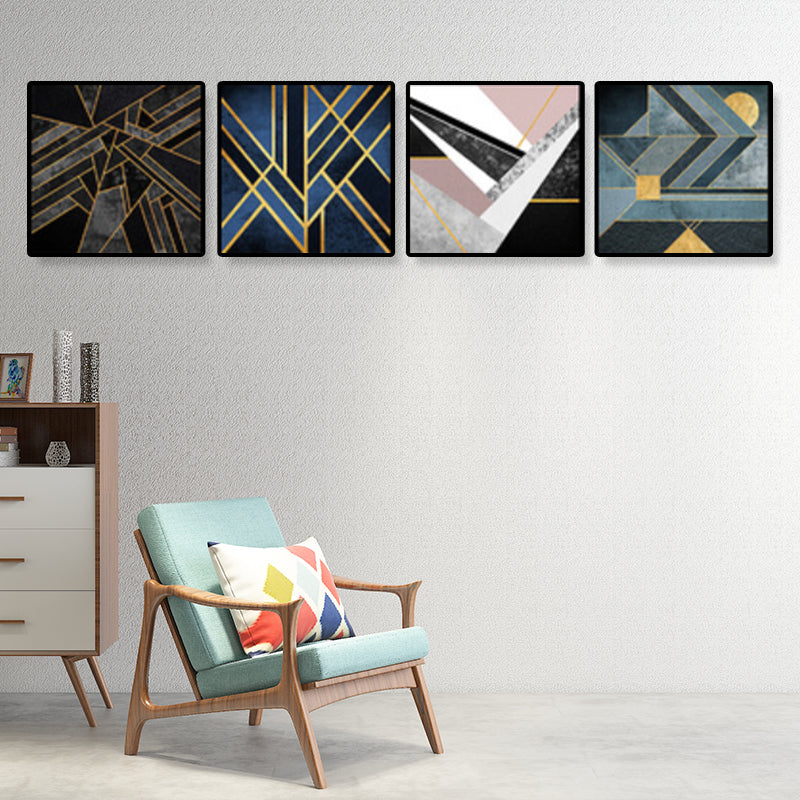Illustrated Geometric Wall Decor Dark Color Canvas Wall Art Print, Textured (Set of 4) Clearhalo 'Art Gallery' 'Canvas Art' 'Contemporary Art Gallery' 'Modern' Arts' 1899211