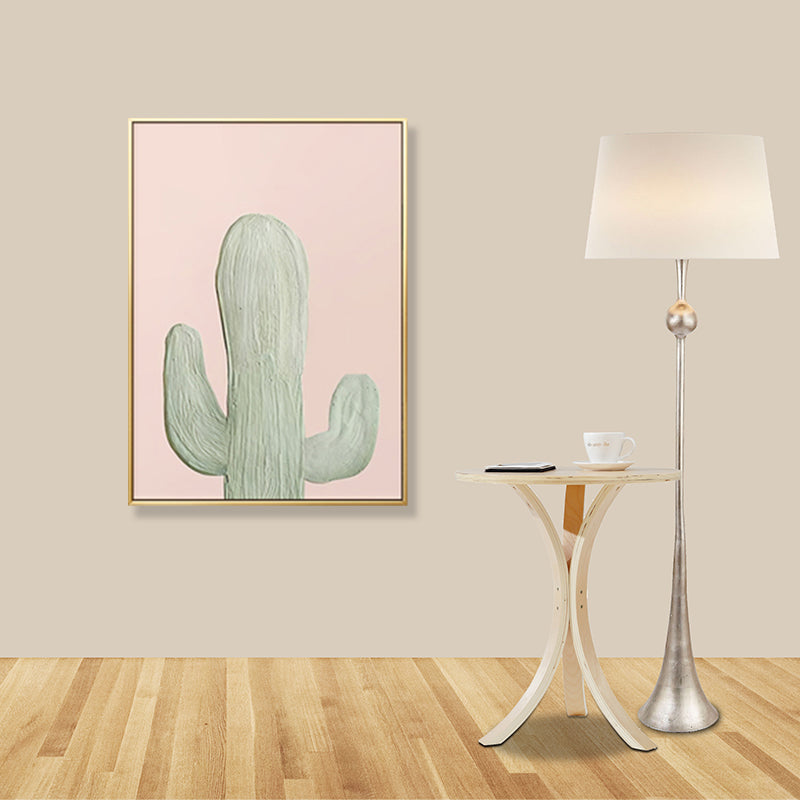 Green Cactus Wall Art Decor Pot Plant Nordic Textured Canvas Print for Living Room Pea Green Clearhalo 'Art Gallery' 'Canvas Art' 'Contemporary Art Gallery' 'Modern' Arts' 1899516