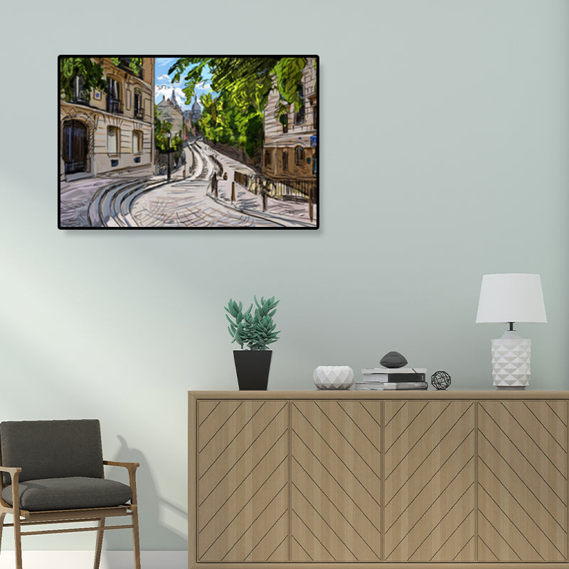 Global Inspired Landmark Painting Canvas Print Textured Pastel Wall Art for Hotel