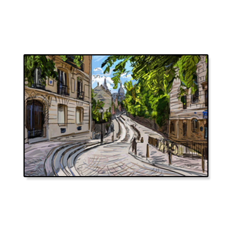 Global Inspired Landmark Painting Canvas Print Textured Pastel Wall Art for Hotel
