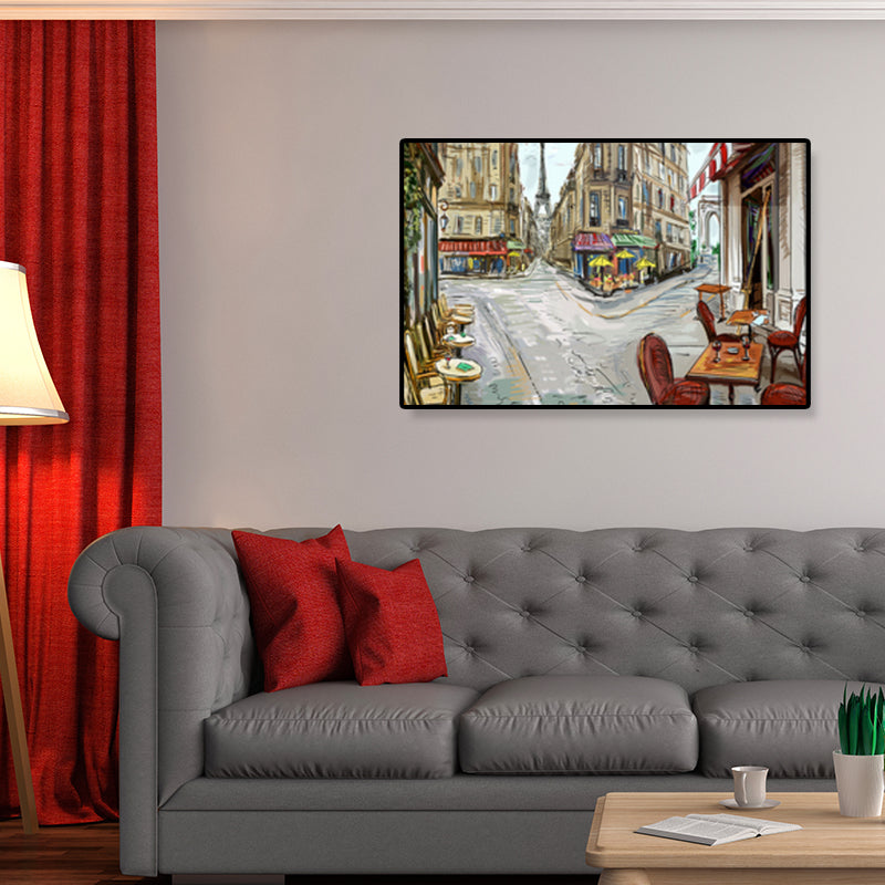 Global Inspired Landmark Painting Canvas Print Textured Pastel Wall Art for Hotel