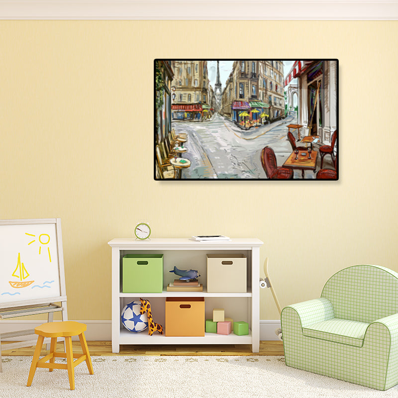 Global Inspired Landmark Painting Canvas Print Textured Pastel Wall Art for Hotel