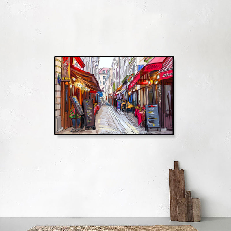 Global Inspired Landmark Painting Canvas Print Textured Pastel Wall Art for Hotel
