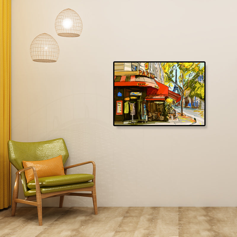 Global Inspired Landmark Painting Canvas Print Textured Pastel Wall Art for Hotel