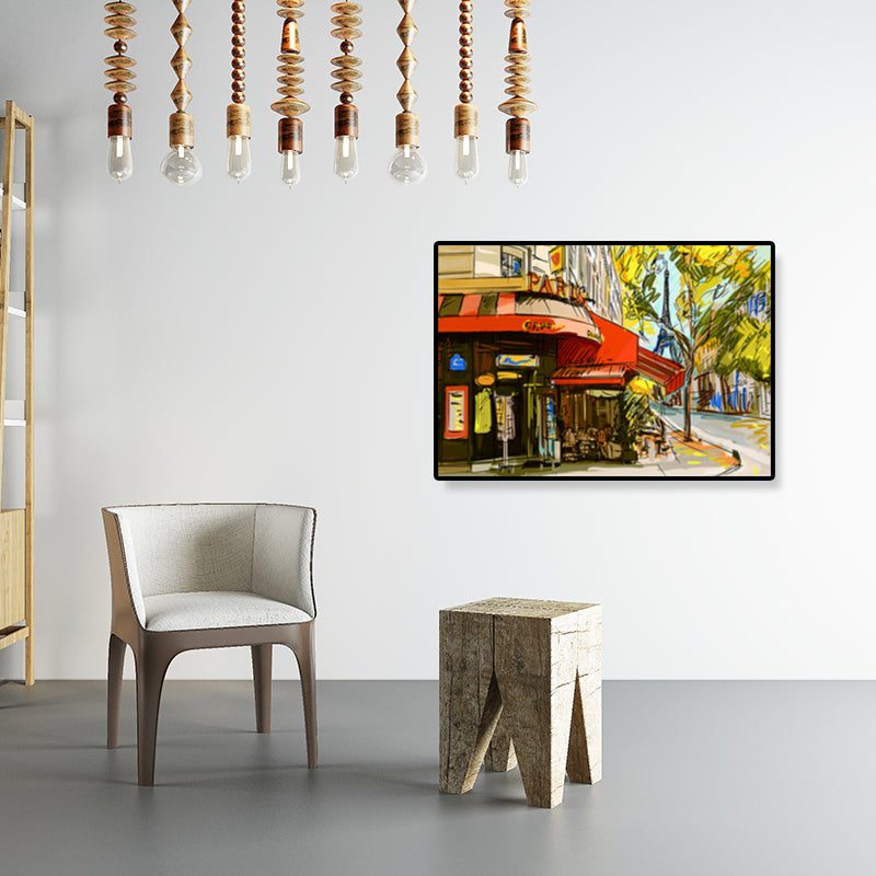 Global Inspired Landmark Painting Canvas Print Textured Pastel Wall Art for Hotel