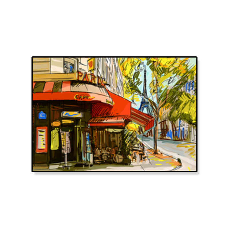 Global Inspired Landmark Painting Canvas Print Textured Pastel Wall Art for Hotel