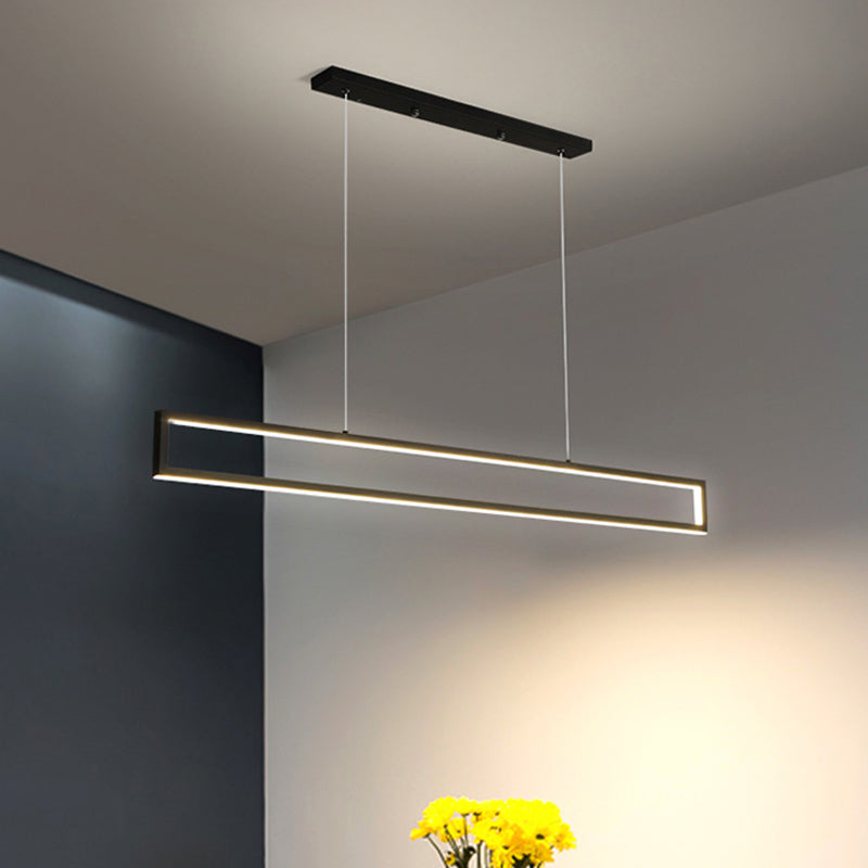 Oversized Rectangular LED Island Pendant Simple Aluminum Black Ceiling Hanging Light in Warm/White/Natural Light Clearhalo 'Ceiling Lights' 'Island Lights' Lighting' 1899683