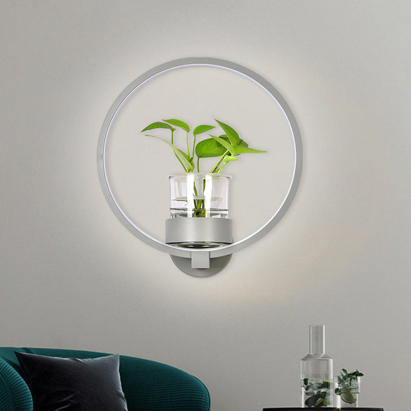 Round/Rectangle Metal Wall Light Macaron Grey/Yellow/Blue LED Sconce Lighting with Plant Pot for Bedroom Clearhalo 'Cast Iron' 'Glass' 'Industrial' 'Modern wall lights' 'Modern' 'Tiffany' 'Traditional wall lights' 'Wall Lamps & Sconces' 'Wall Lights' Lighting' 1899780