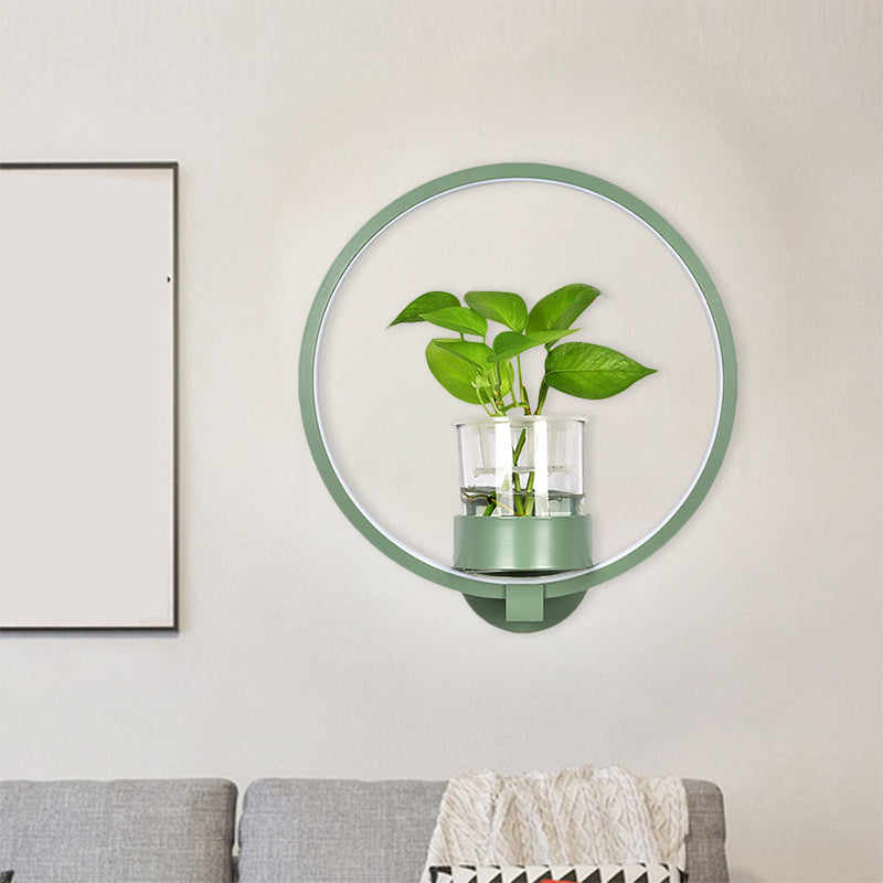 Round/Rectangle Metal Wall Light Macaron Grey/Yellow/Blue LED Sconce Lighting with Plant Pot for Bedroom Clearhalo 'Cast Iron' 'Glass' 'Industrial' 'Modern wall lights' 'Modern' 'Tiffany' 'Traditional wall lights' 'Wall Lamps & Sconces' 'Wall Lights' Lighting' 1899792