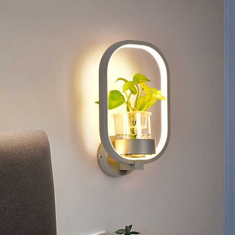 Round/Rectangle Metal Wall Light Macaron Grey/Yellow/Blue LED Sconce Lighting with Plant Pot for Bedroom Grey Rectangle Clearhalo 'Cast Iron' 'Glass' 'Industrial' 'Modern wall lights' 'Modern' 'Tiffany' 'Traditional wall lights' 'Wall Lamps & Sconces' 'Wall Lights' Lighting' 1899795