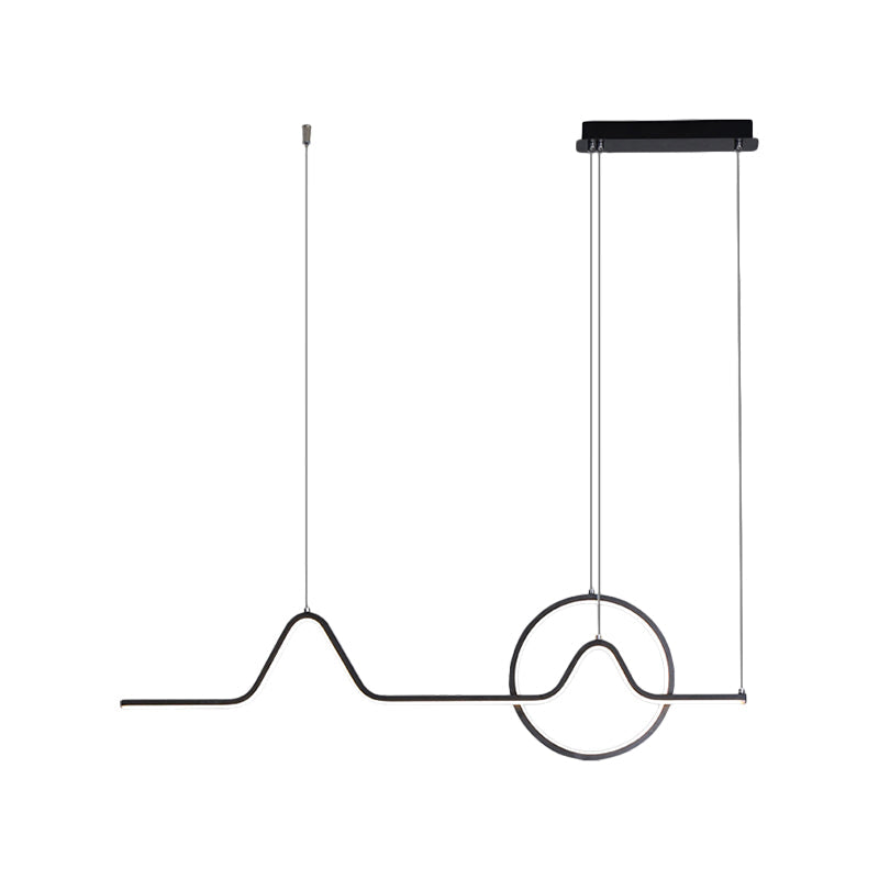 Aluminum Linear LED Island Lighting Modern Black/Gold Hanging Light Kit with Sun and Mountain Design, Warm/White Light Clearhalo 'Ceiling Lights' 'Island Lights' Lighting' 1899993