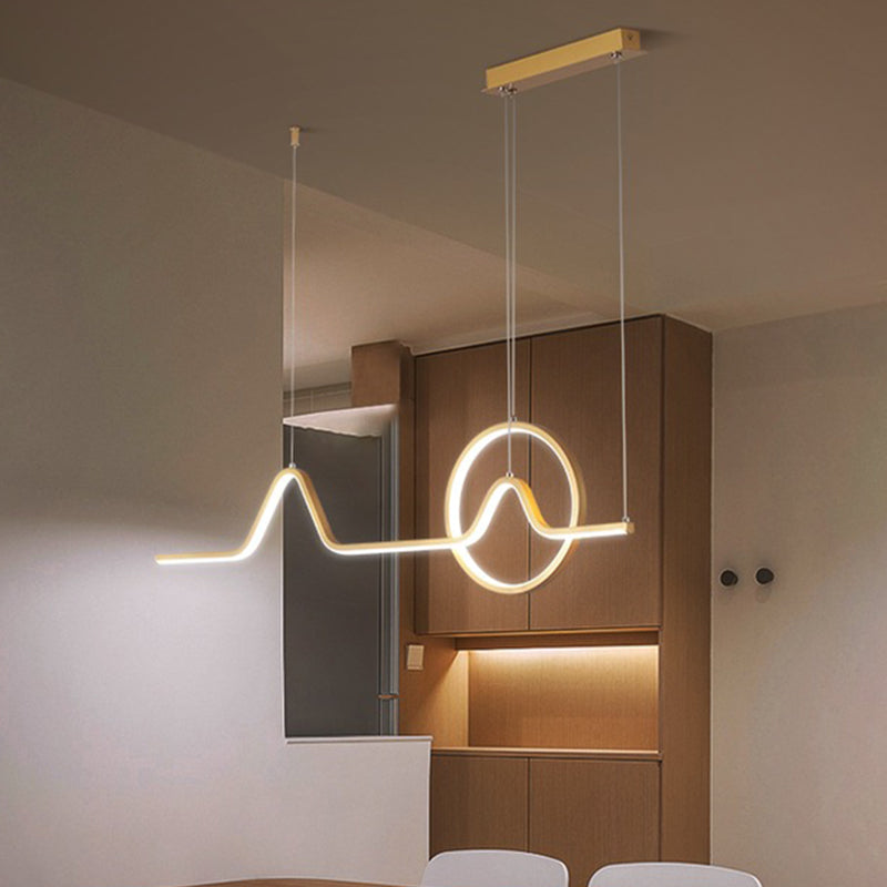Aluminum Linear LED Island Lighting Modern Black/Gold Hanging Light Kit with Sun and Mountain Design, Warm/White Light Clearhalo 'Ceiling Lights' 'Island Lights' Lighting' 1899996