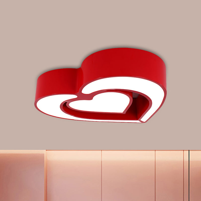 Acrylic Dual Loving Heart Flush Ceiling Light Kids Red/Yellow/Blue LED Flush Mount Lamp for Sleeping Room Red Clearhalo 'Ceiling Lights' 'Close To Ceiling Lights' 'Close to ceiling' 'Flush mount' Lighting' 1900211