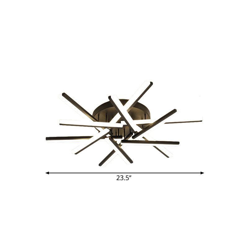 Crossed Rods Acrylic Semi Flush Mount Light Contemporary LED Black Ceiling Mounted Lamp Clearhalo 'Ceiling Lights' 'Close To Ceiling Lights' 'Close to ceiling' 'Semi-flushmount' Lighting' 1900326