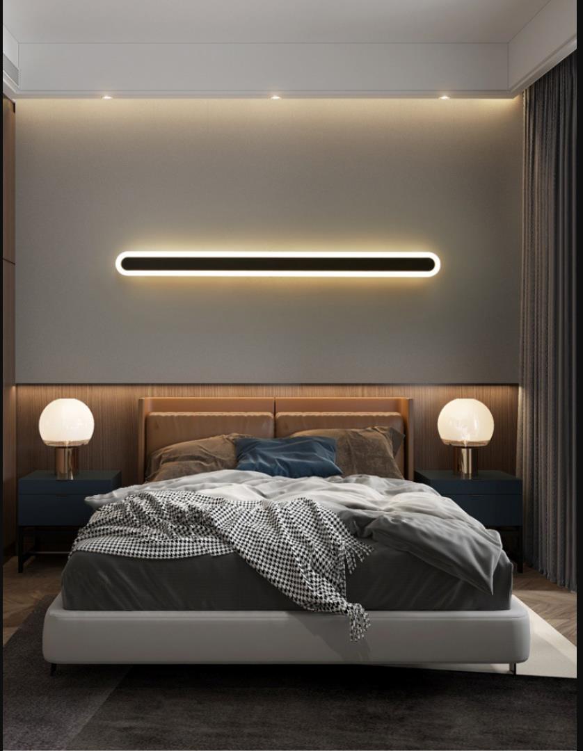 Elongated Bar Bedroom Flush Wall Sconce Acrylic 16"/23.5"/31.5" W LED Nordic Wall Lamp in Warm/White Light, Black/White Black Clearhalo 'Modern wall lights' 'Modern' 'Wall Lamps & Sconces' 'Wall Lights' Lighting' 1900382