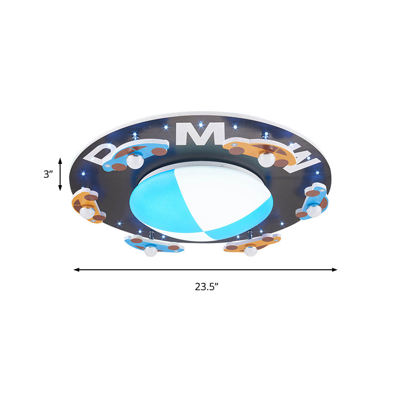 Blue Circle Flush Mount Light with Car Cartoon Modern Acrylic LED Ceiling Light for Boys Bedroom Clearhalo 'Ceiling Lights' 'Close To Ceiling Lights' 'Close to ceiling' 'Flush mount' Lighting' 190046