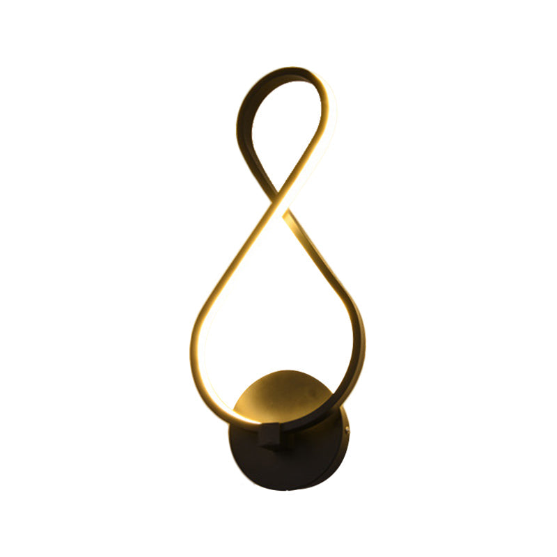 Metallic Hourglass/Music Note Sconce Minimalist Black/White LED Wall Mount Light Fixture in Warm/White Light for Office Clearhalo 'Cast Iron' 'Glass' 'Industrial' 'Modern wall lights' 'Modern' 'Tiffany' 'Traditional wall lights' 'Wall Lamps & Sconces' 'Wall Lights' Lighting' 1900545