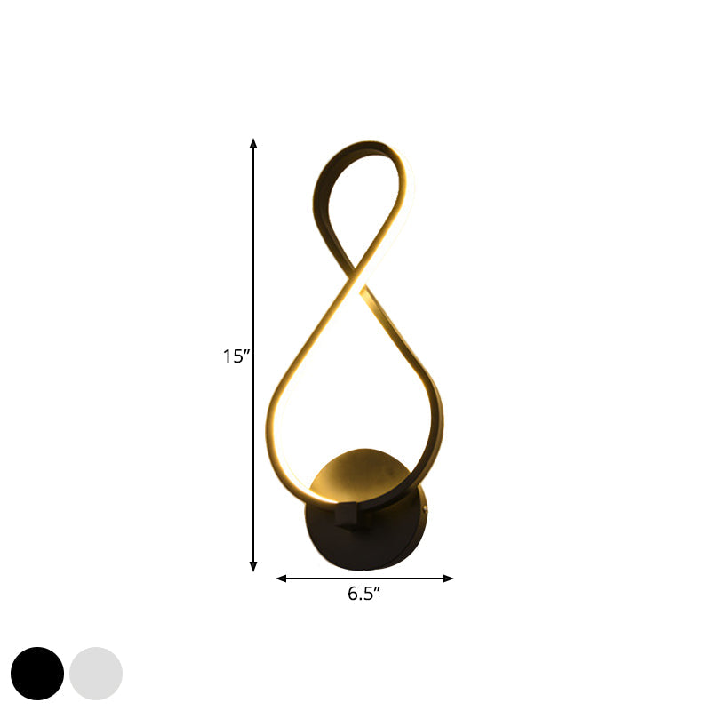 Metallic Hourglass/Music Note Sconce Minimalist Black/White LED Wall Mount Light Fixture in Warm/White Light for Office Clearhalo 'Cast Iron' 'Glass' 'Industrial' 'Modern wall lights' 'Modern' 'Tiffany' 'Traditional wall lights' 'Wall Lamps & Sconces' 'Wall Lights' Lighting' 1900546