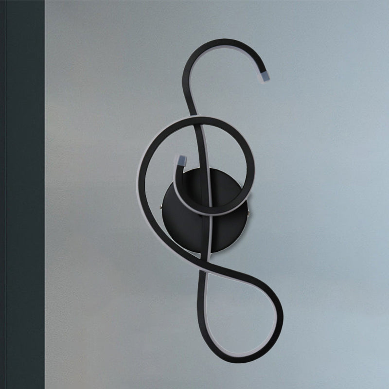 Metallic Hourglass/Music Note Sconce Minimalist Black/White LED Wall Mount Light Fixture in Warm/White Light for Office Clearhalo 'Cast Iron' 'Glass' 'Industrial' 'Modern wall lights' 'Modern' 'Tiffany' 'Traditional wall lights' 'Wall Lamps & Sconces' 'Wall Lights' Lighting' 1900552