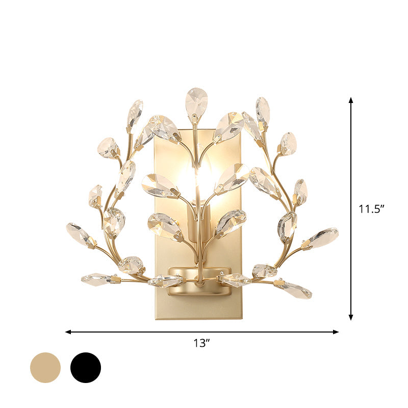 Simple Branch Wall Mount Light 1 Bulb Clear K9 Crystal Sconce Lighting Fixture in Black/Gold for Living Room Clearhalo 'Modern wall lights' 'Modern' 'Wall Lamps & Sconces' 'Wall Lights' Lighting' 1900563