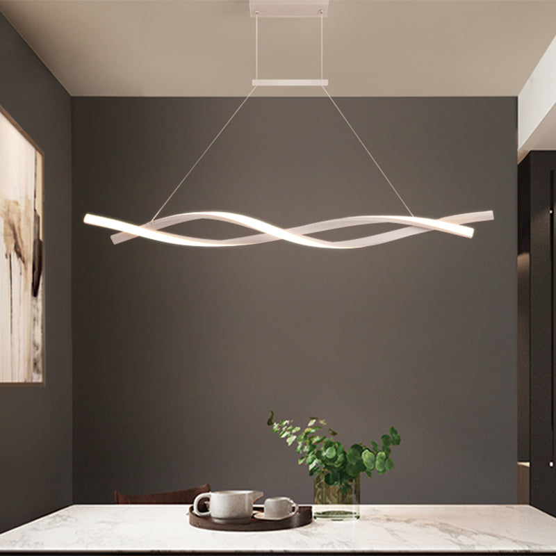 Stranded Linear Restaurant Hanging Light Acrylic Minimalist LED Island Pendant in Black/Grey, Warm/White Light Grey Clearhalo 'Ceiling Lights' 'Island Lights' Lighting' 1900592