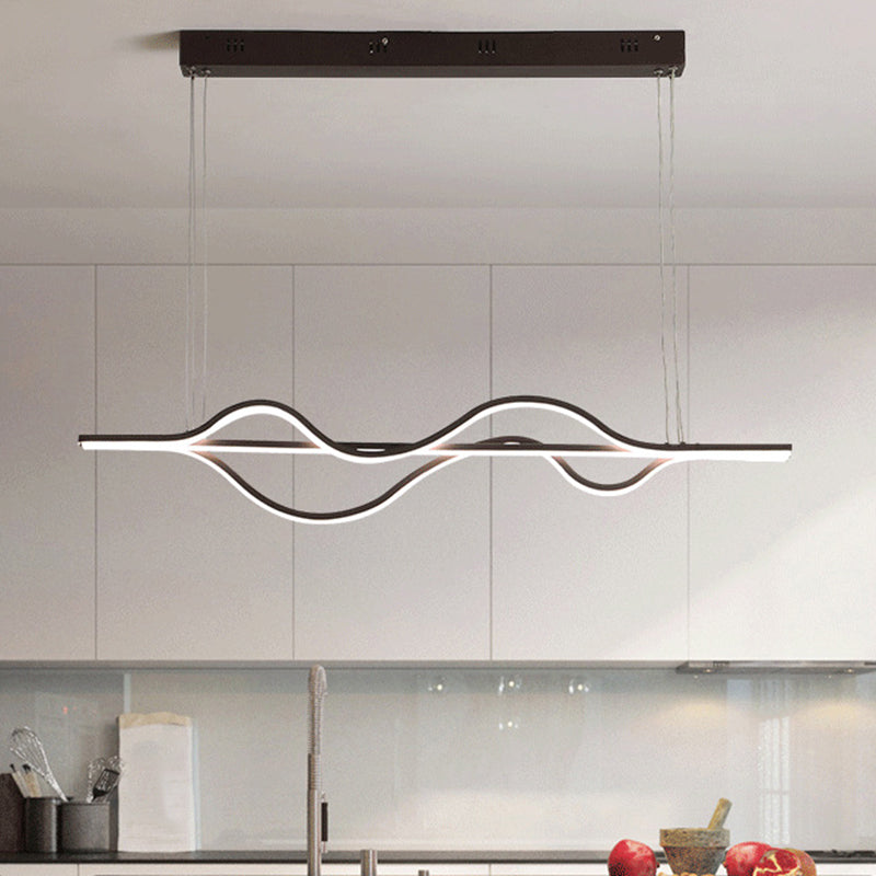 Acrylic Wavy Linear Island Light Minimalism LED Pendant Lighting in Brown, Warm/White/Natural Light Brown Clearhalo 'Ceiling Lights' 'Island Lights' Lighting' 1900665