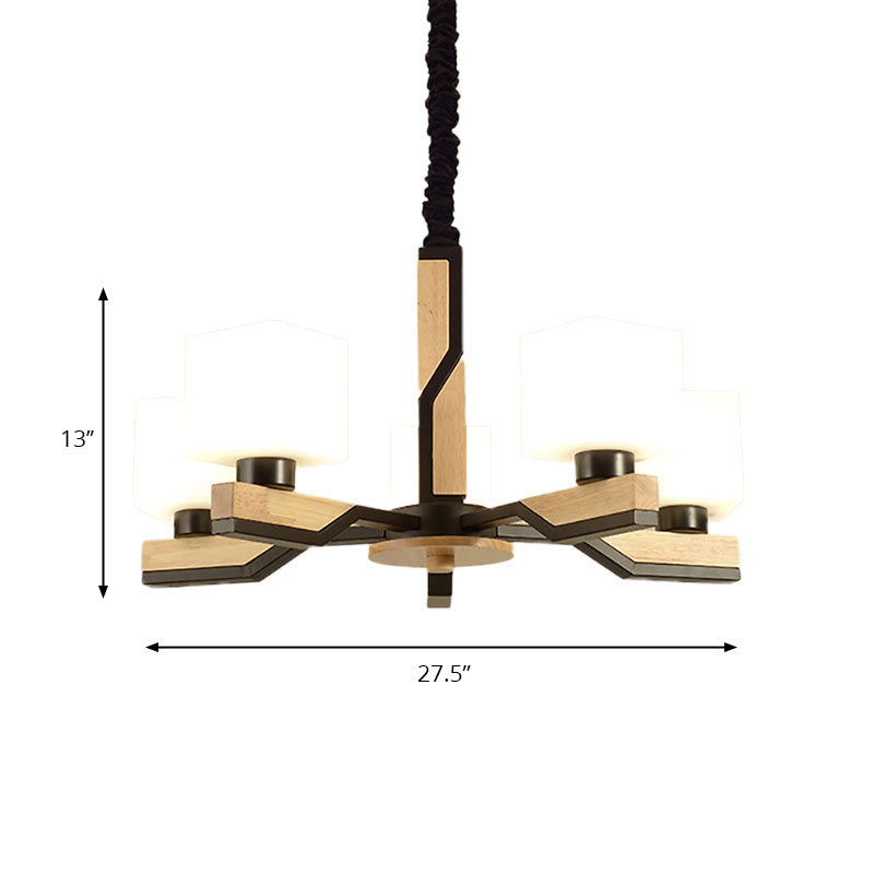 Nordic Style Cube Shade Hanging Lamp 3/5 Heads Wooden Ceiling Chandelier for Living Room Clearhalo 'Carpenter Chandeliers' 'Ceiling Lights' 'Chandeliers' 'Industrial' 'Modern Chandeliers' 'Modern' Lighting' 190221