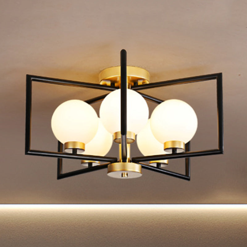 5 Lights Rectangle Flush Light Fixture Traditional White Glass Ceiling Mount for Living Room Clearhalo 'Ceiling Lights' 'Close To Ceiling Lights' 'Close to ceiling' 'Flush mount' Lighting' 1903045