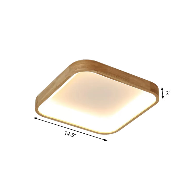 Minimalist LED Flush Ceiling Light 14.5"/18.5" W Wood Shade Beige Square Flush Lighting in Warm/White Light Clearhalo 'Ceiling Lights' 'Close To Ceiling Lights' 'Close to ceiling' 'Flush mount' Lighting' 1903105
