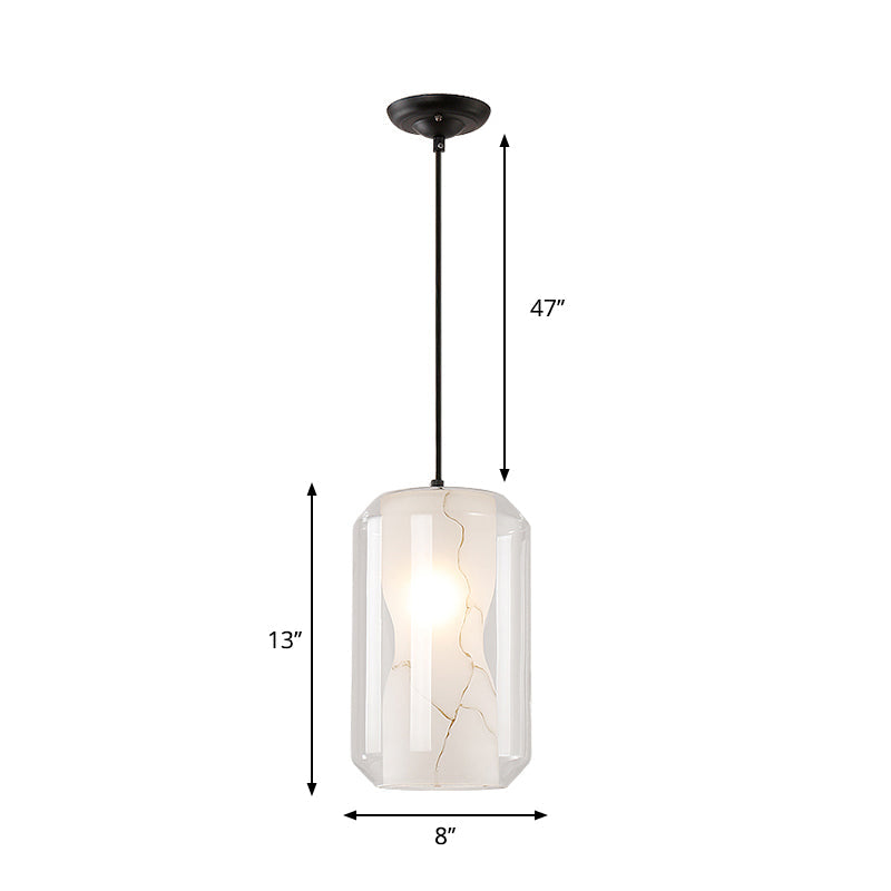 8"/10" Wide Cylinder/Drum Pendant Lighting Modern Clear Glass 1 Light Black Hanging Ceiling Lamp Clearhalo 'Ceiling Lights' 'Glass shade' 'Glass' 'Modern Pendants' 'Modern' 'Pendant Lights' 'Pendants' Lighting' 1903565