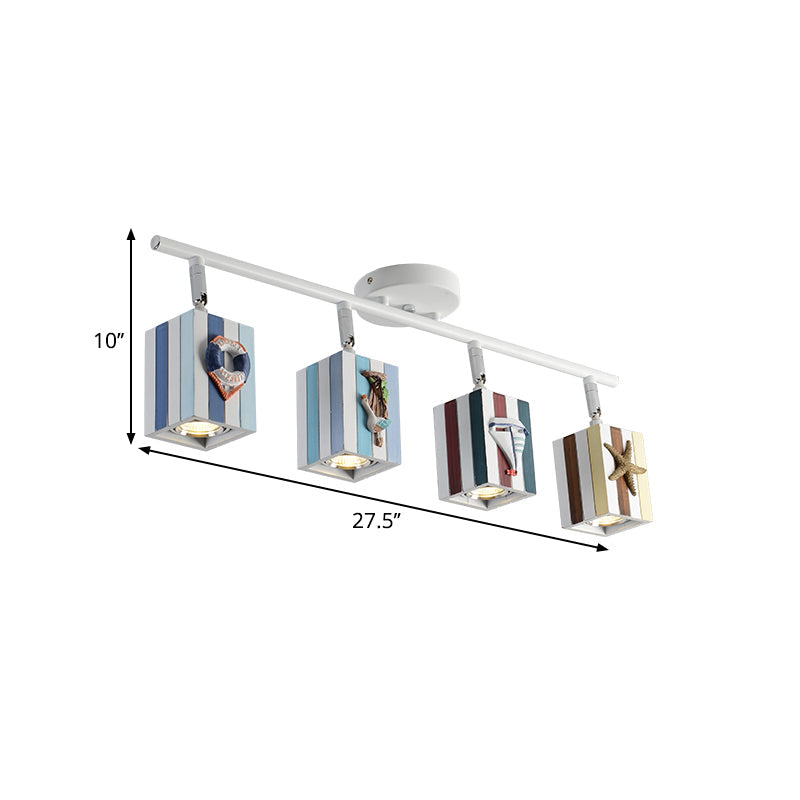 Rotatable Cuboid Flush Mount Kids Resin 1/2/4-Head White Semi Flush Ceiling Light with Nautical Element, 5w/10w Clearhalo 'Ceiling Lights' 'Close To Ceiling Lights' 'Close to ceiling' 'Semi-flushmount' Lighting' 1903849