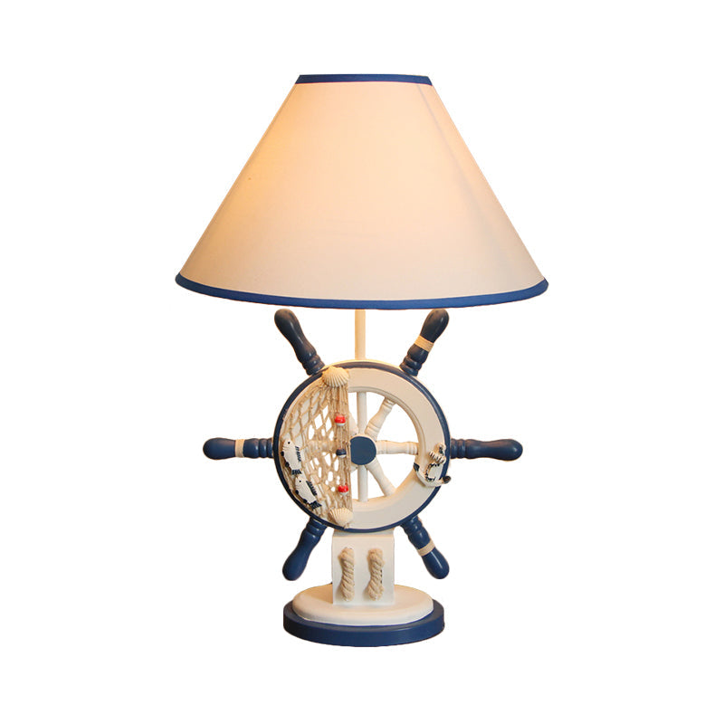 Lifebuoy/Rudder Wooden Table Light Kids 5-Light Blue Nightstand Lamp with Conical Fabric Shade Clearhalo 'Lamps' 'Table Lamps' Lighting' 1903883