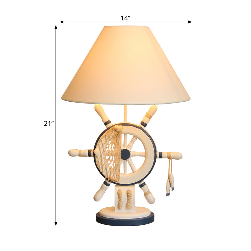 Lifebuoy/Rudder Wooden Table Light Kids 5-Light Blue Nightstand Lamp with Conical Fabric Shade Clearhalo 'Lamps' 'Table Lamps' Lighting' 1903887