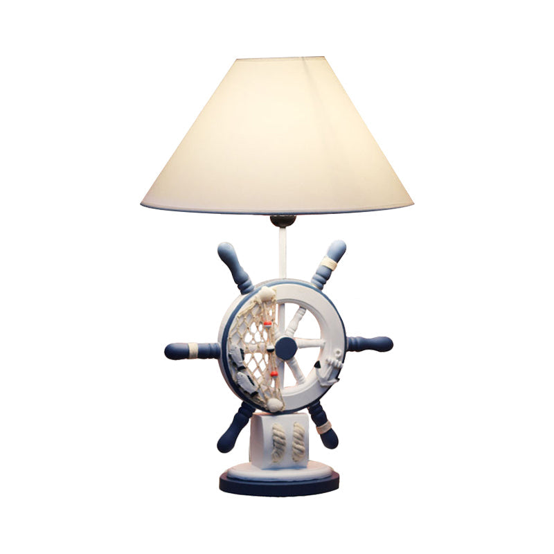 Lifebuoy/Rudder Wooden Table Light Kids 5-Light Blue Nightstand Lamp with Conical Fabric Shade Clearhalo 'Lamps' 'Table Lamps' Lighting' 1903889