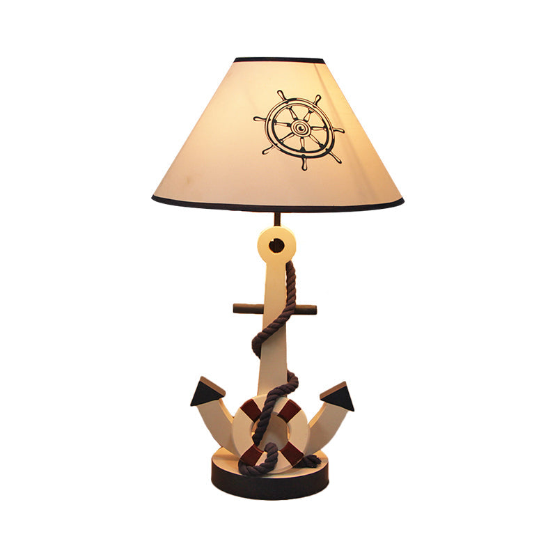 Lifebuoy/Rudder Wooden Table Light Kids 5-Light Blue Nightstand Lamp with Conical Fabric Shade Clearhalo 'Lamps' 'Table Lamps' Lighting' 1903898