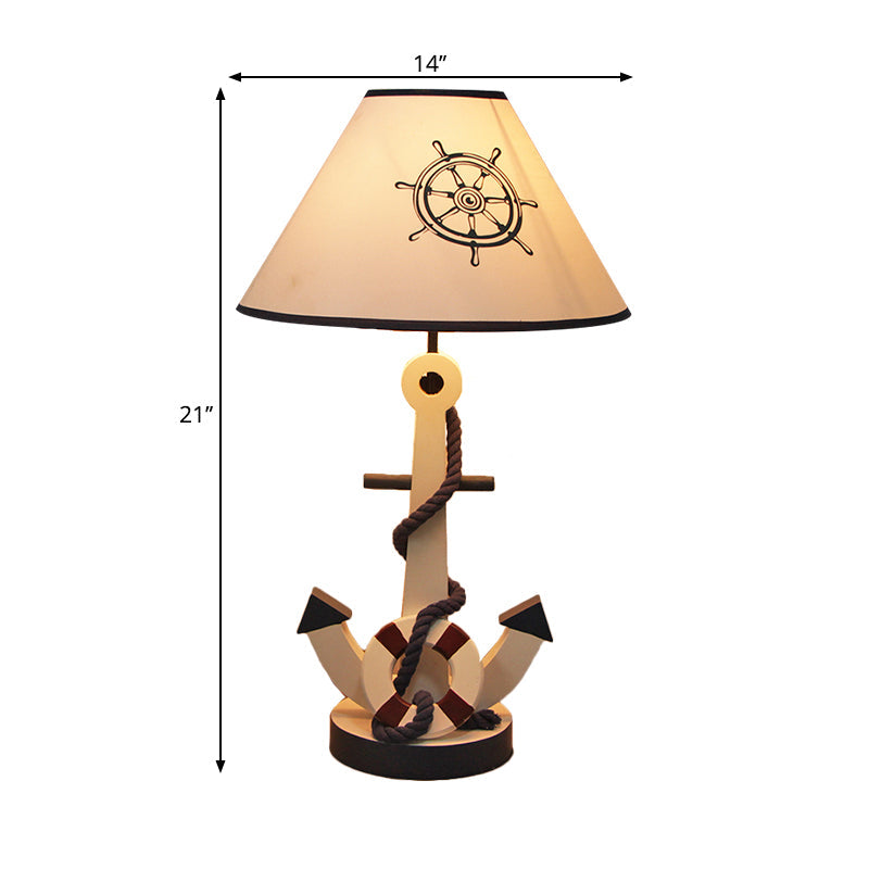Lifebuoy/Rudder Wooden Table Light Kids 5-Light Blue Nightstand Lamp with Conical Fabric Shade Clearhalo 'Lamps' 'Table Lamps' Lighting' 1903899