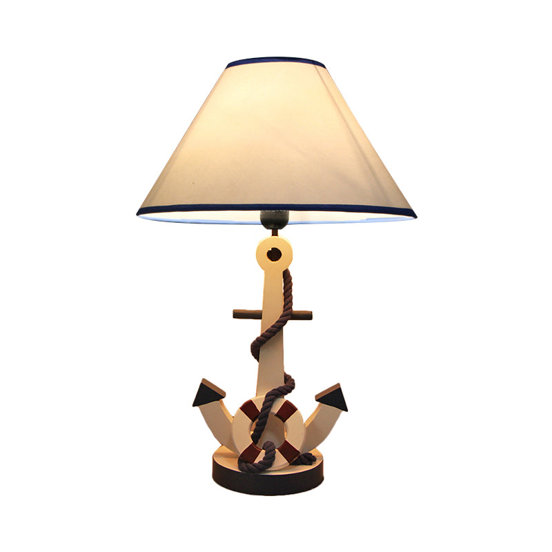 Lifebuoy/Rudder Wooden Table Light Kids 5-Light Blue Nightstand Lamp with Conical Fabric Shade Clearhalo 'Lamps' 'Table Lamps' Lighting' 1903901