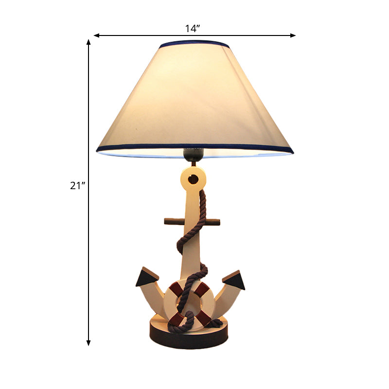 Lifebuoy/Rudder Wooden Table Light Kids 5-Light Blue Nightstand Lamp with Conical Fabric Shade Clearhalo 'Lamps' 'Table Lamps' Lighting' 1903902