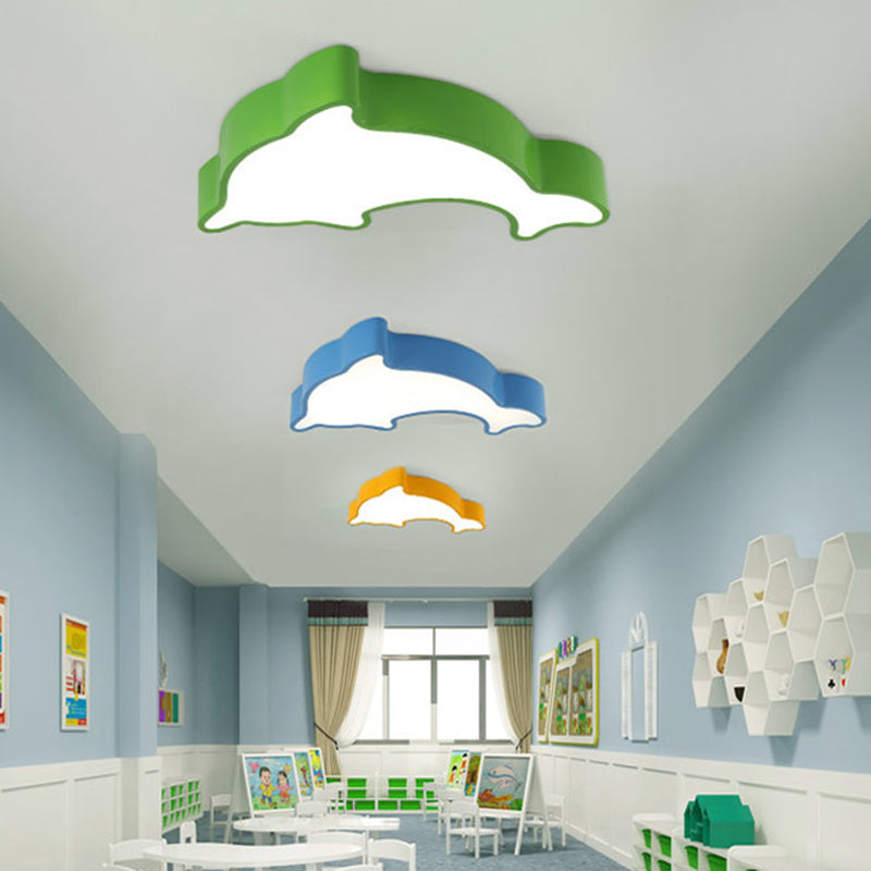 Dolphin Nursery LED Ceiling Lamp Acrylic Cartoon Flush Mount Light Fixture in Red/Yellow/Blue, 19.5"/23.5" Width Clearhalo 'Ceiling Lights' 'Close To Ceiling Lights' 'Close to ceiling' 'Flush mount' Lighting' 1903993